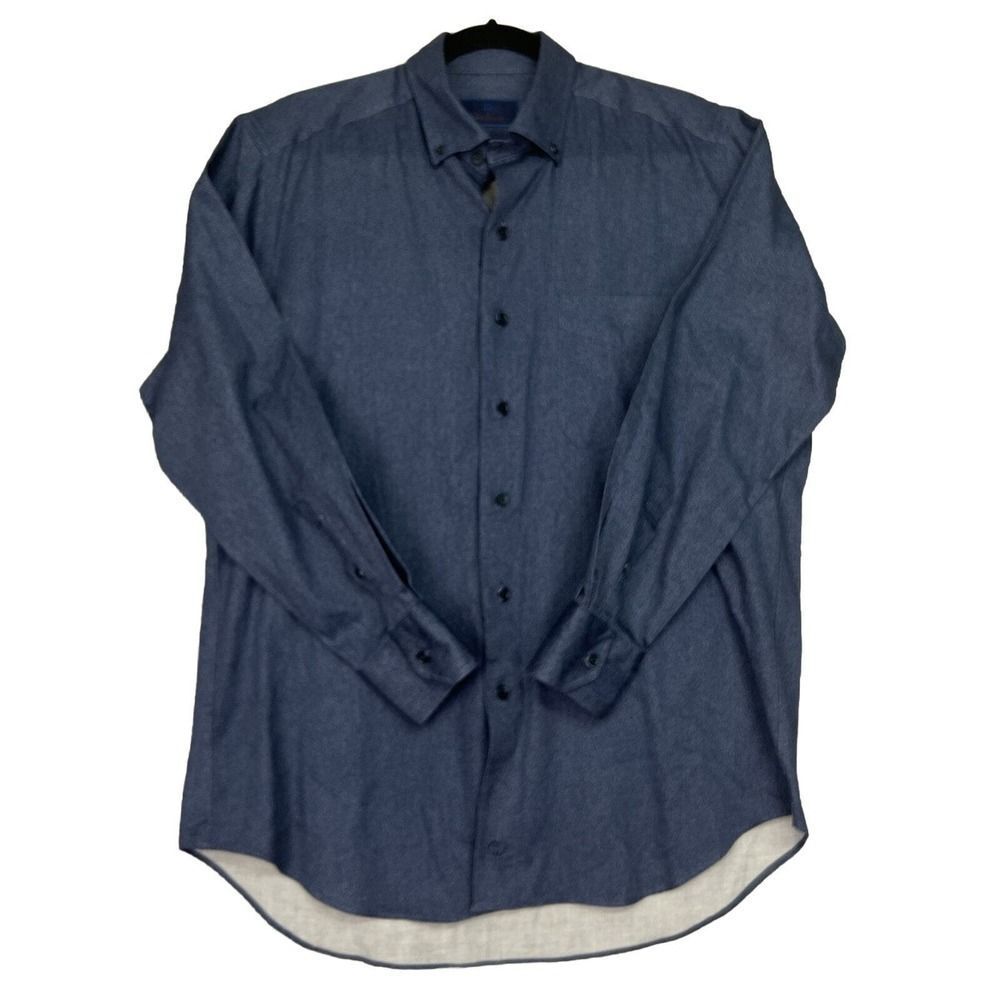 David Donahue Mens Business Long Sleeve Button Blue Shirt New Size Large